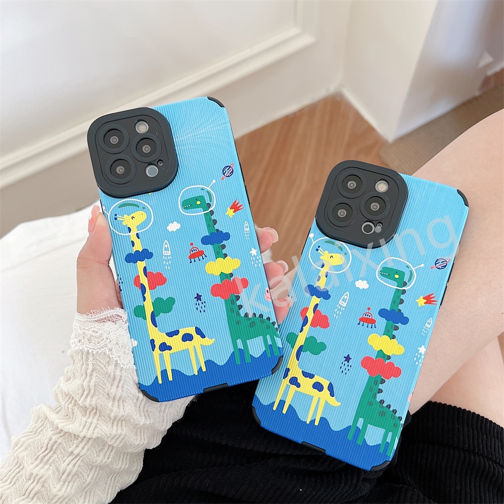 Case Motif Kartun Hewan Warna Biru Untuk iPhone 12 Pro Max 13pro 11pro 7plus 8 Xr X