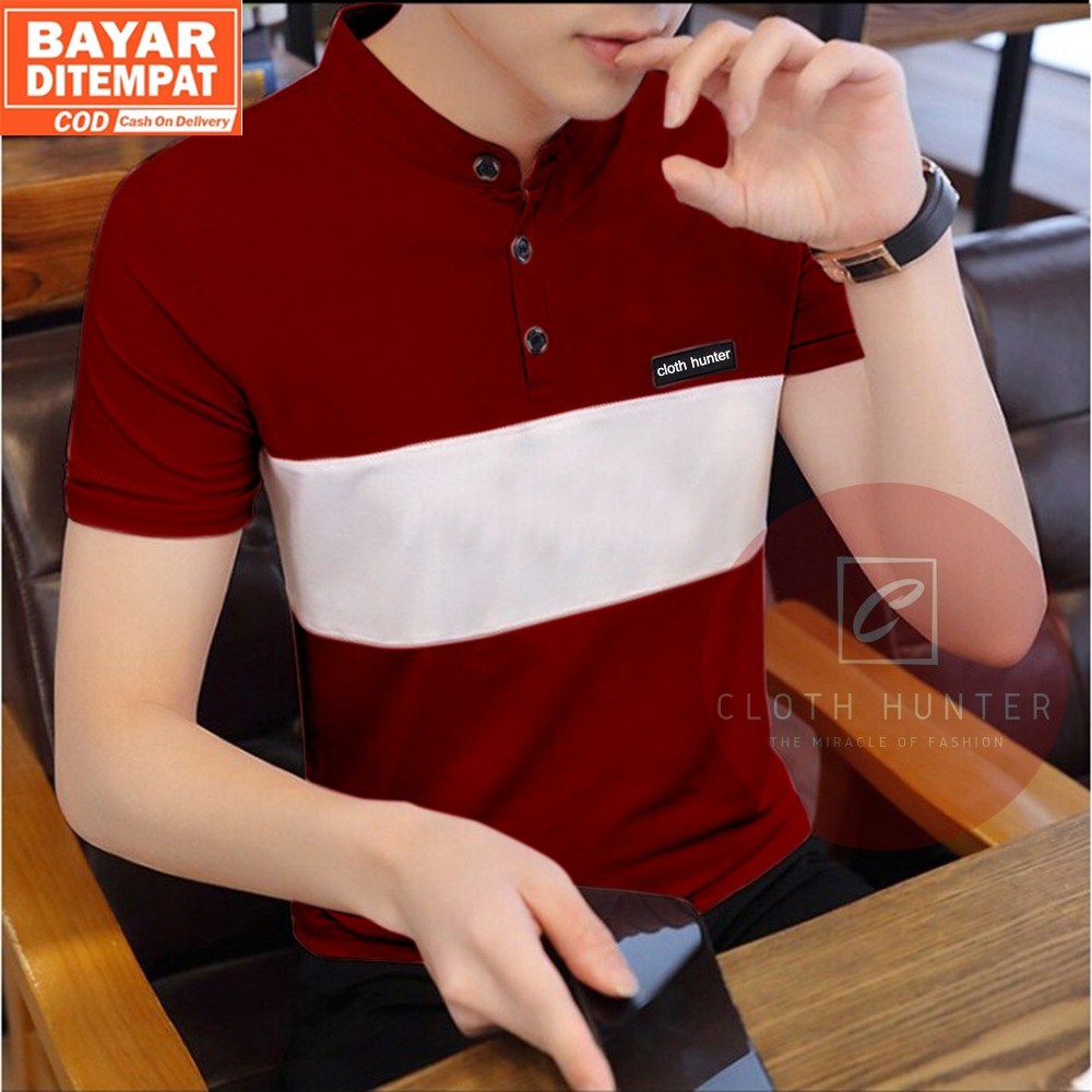 Kaos CLOUD Polo Shirt Pria Shanghai Warna Merah Maroon Polos Original Cotton Distro Bandung