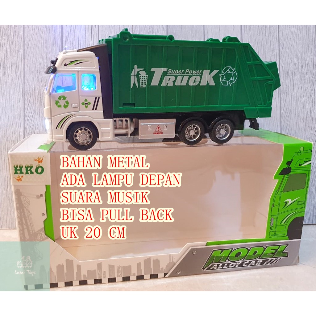 MAINAN DIECAST MOBIL TRUK SAMPAH MOBIL GARBAGE TRUCK METAL PULL BACK