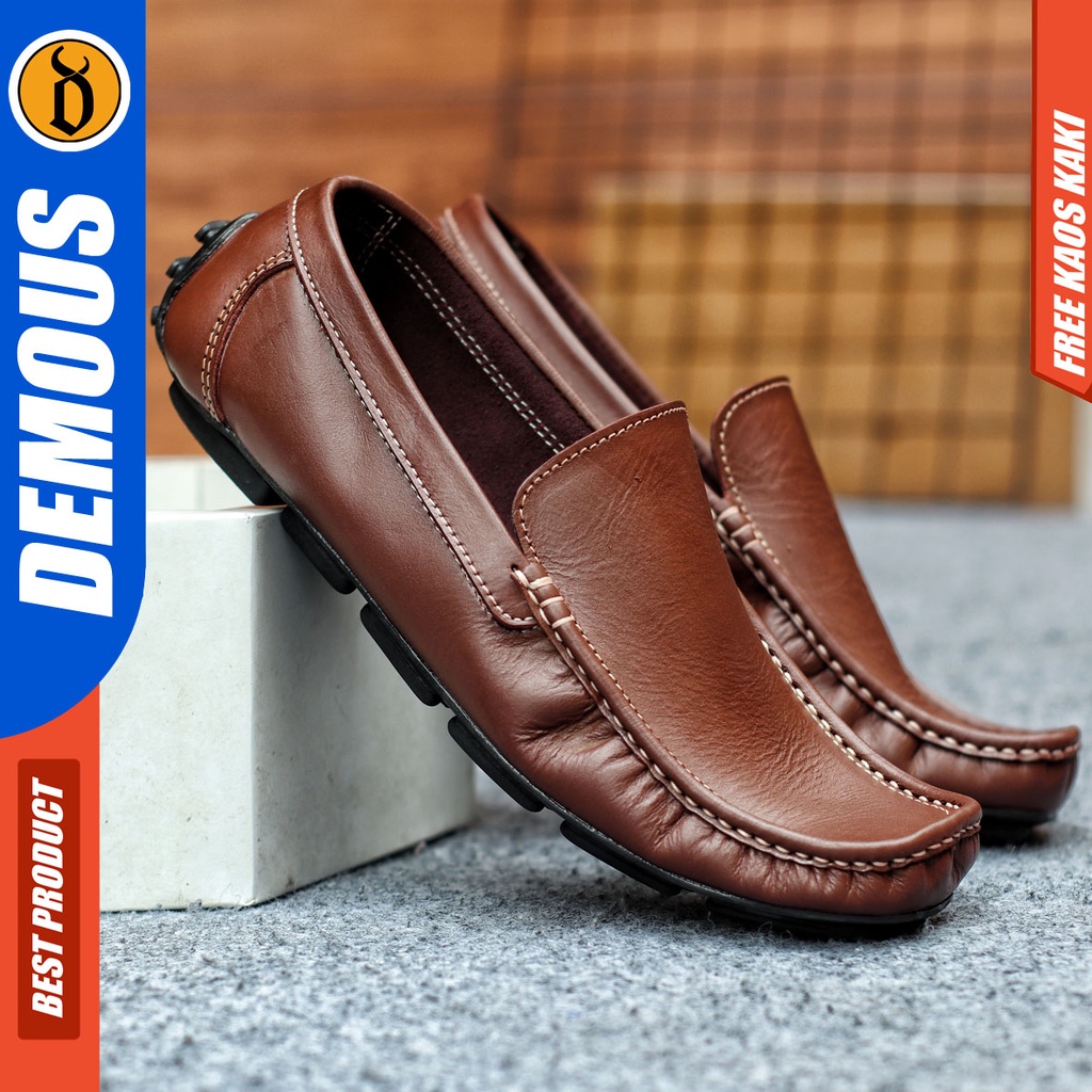 Sepatu Slip On Pria Sepatu Casual Pria Kulit Asli Kerja Kantor Kuliah Kondangan Sepatu Slop Pria Sepatu Hitam Pria DEMOUS DALSEM