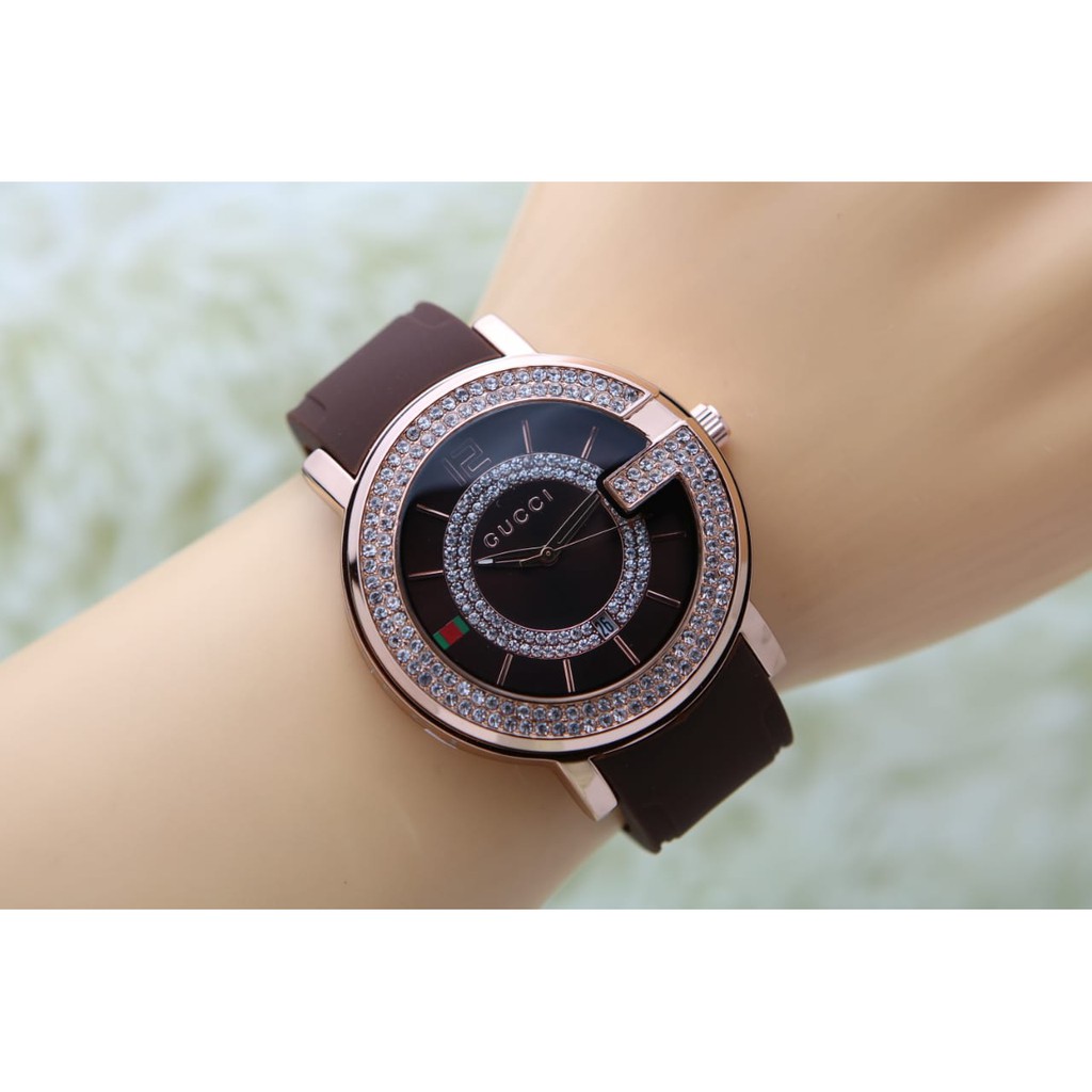 Jam Tangan Wanita Cewek Analog Fashion Gucci Premium Tanggal Rubber