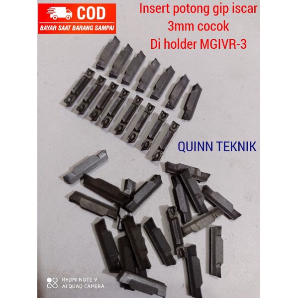 Insert potong gip iscar 3mm cocok untuk holder groving mgivr-3