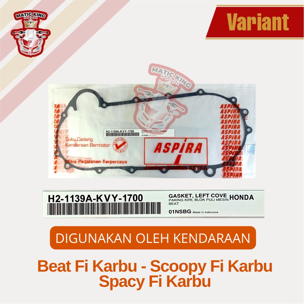 Paking Gasket blok CVT Beat Scoopy Karbu H2-1139A-KVY-1700  asli ASPIRA