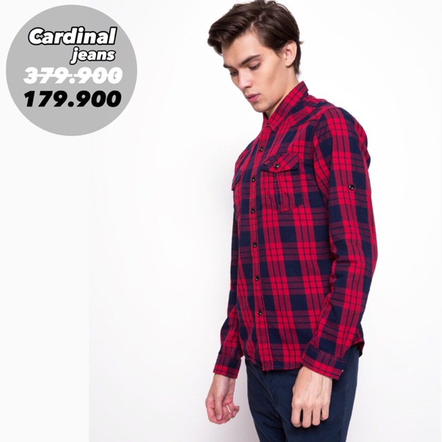Kemeja Panjang Pria Cardinal Jeans Merah