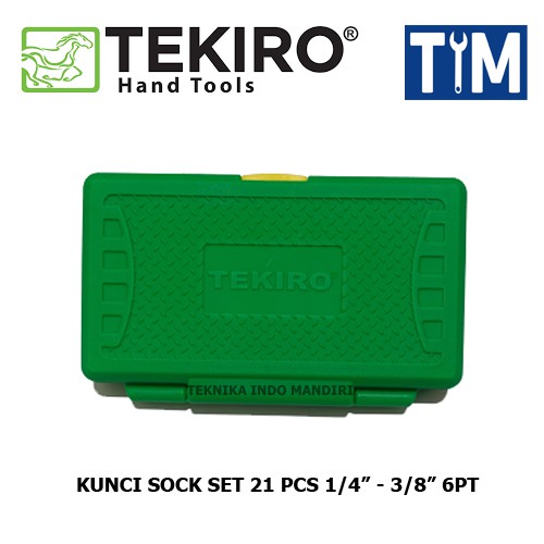 TEKIRO Kunci Sock Set 21 PCS 1/4&quot; - 3/8&quot; 6PT Box Plastik / Kunci Sok Set
