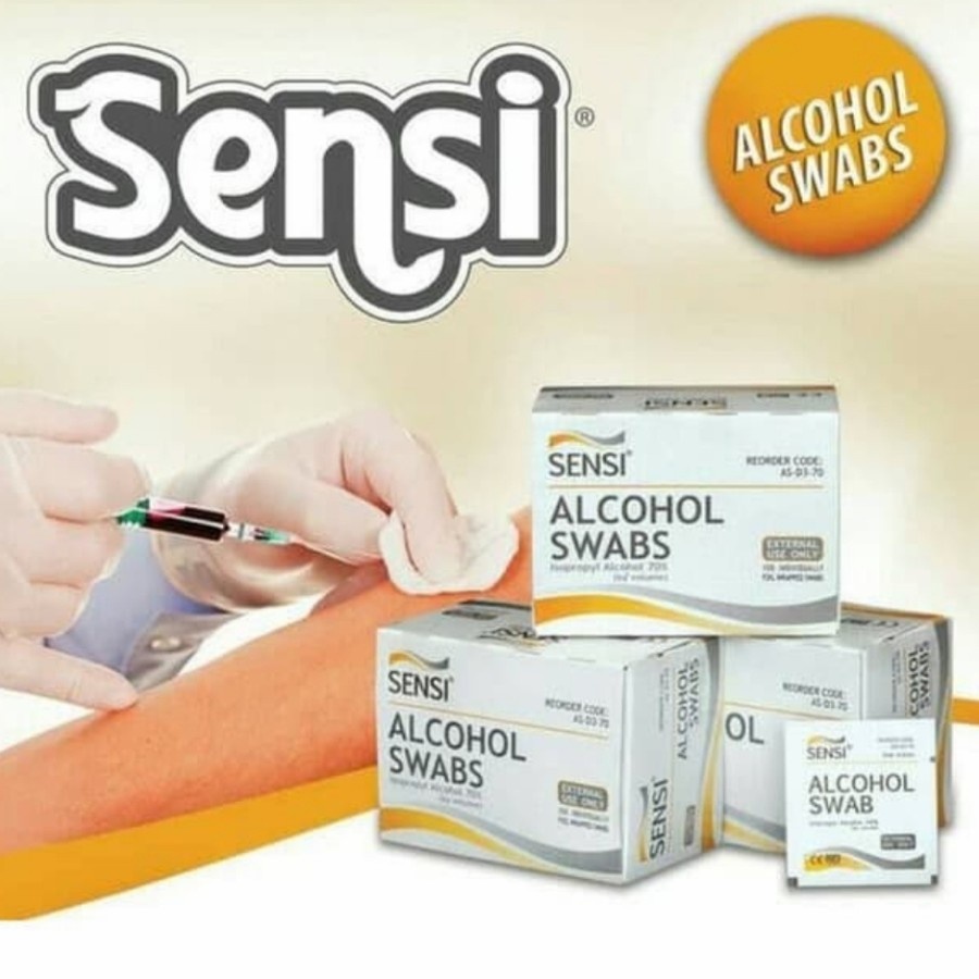 Alkohol Swab SENSI Alkohol Tissu PREMIUM Swabs BOX isi 100 PCS