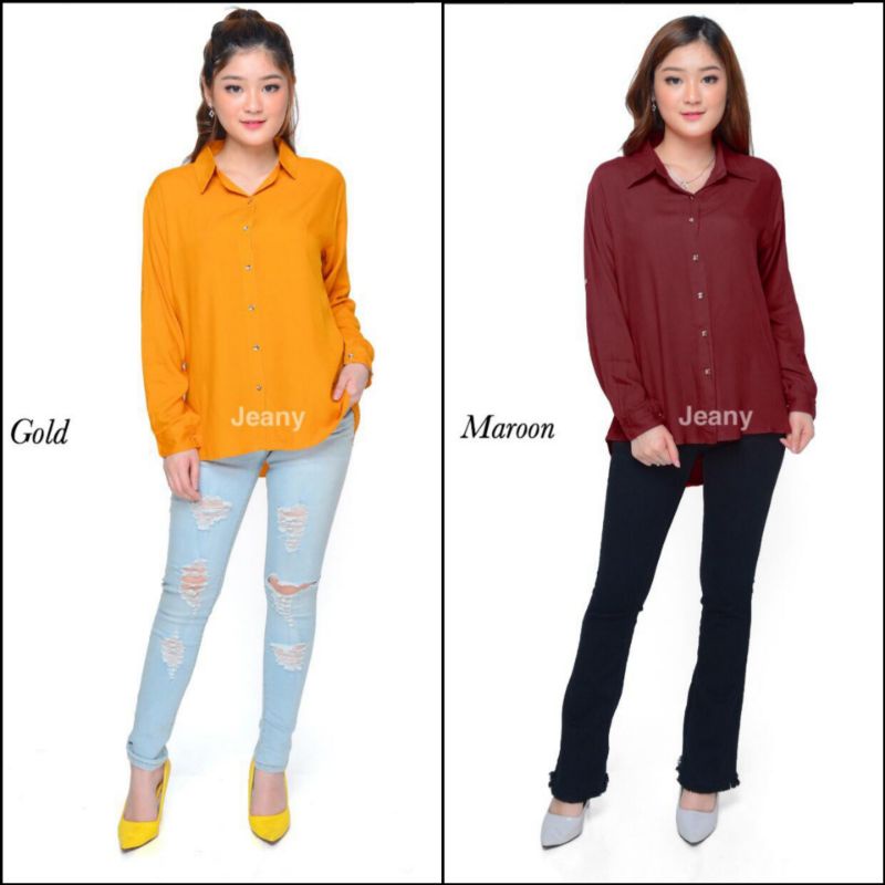 Kemeja Blouse Blus Atasan Wanita Kasual Kerja Kantor Formal Bahan Katun Rayon Lengan Panjang