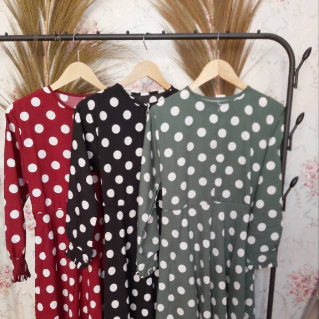 Gamis wanita polkadot/ gamis simple / pakaian wanita dress casual
