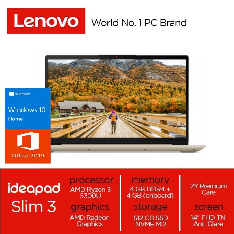 Lenovo Ideapad 3 14ALC6-48ID 14"FHD TN/Ryzen 3-5300U/8GB/512GB SSD/Amd Radeon/Win 10 + OHS - Sand