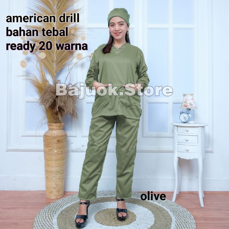 baju ok lengan panjang/baju jaga lengan pendek/baju scrub dokter/baju om lengan pendek american drill perawat rumah sakit baju ok joger laboratorium seragam dokter