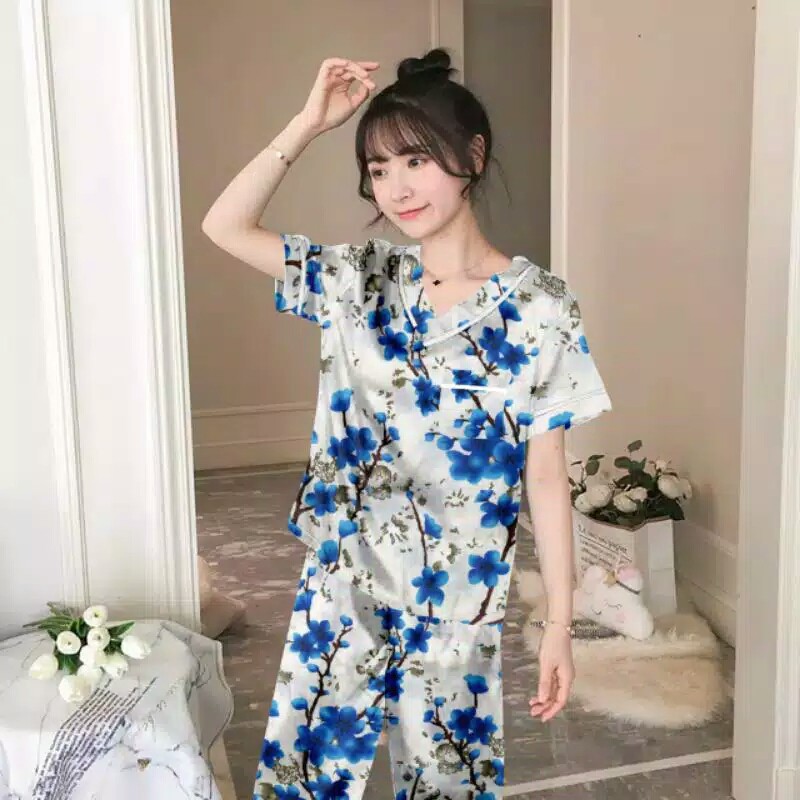Piyama Wanita Model Terbaru Sakura Blue Baju Tidur Seksi Piyama Seksi