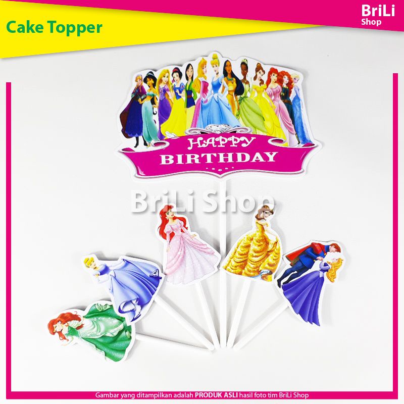 Cake Topper HAPPY BIRTHDAY Princess Hiasan Kue Ultah Ulang Tahun Princes Cinderella Snow White