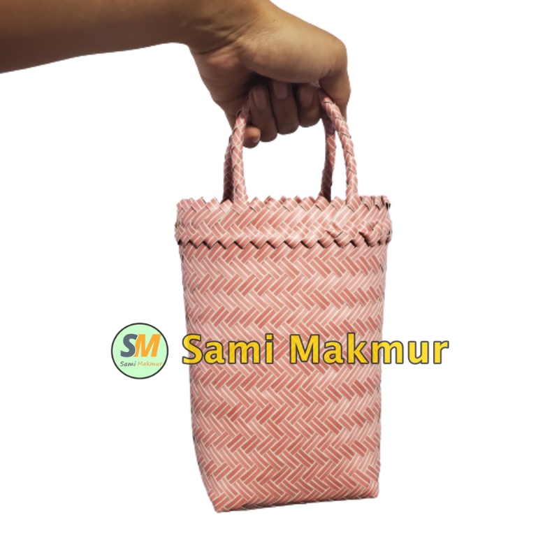 Tas Anyaman Plastik Tinggi Polos untuk Souvenir Tempat Botol Kain Hampers Bingkisan Pernikahan Untuk Tempat Botol Kain