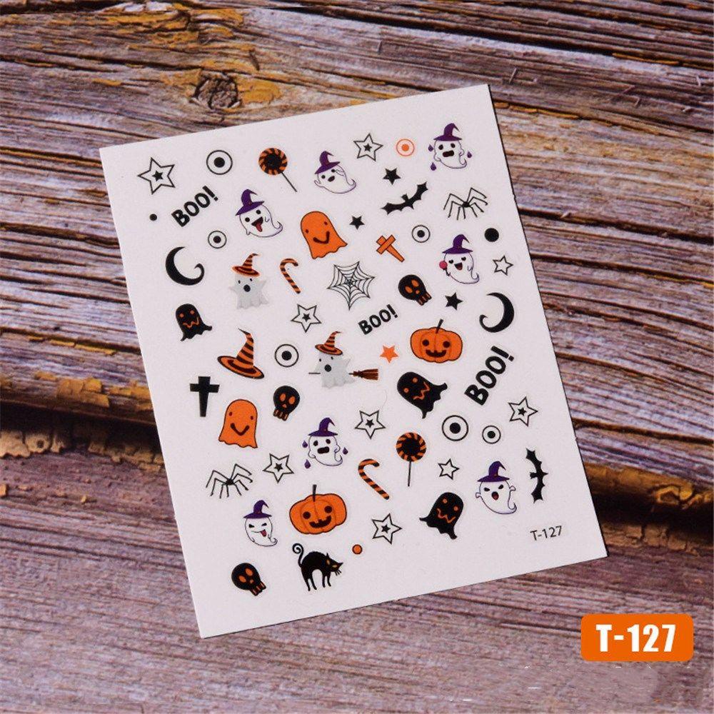 Image of Softness Stiker Kuku Motif Labu Halloween / Tengkorak / Laba-Laba Untuk Nail Art DIY #4