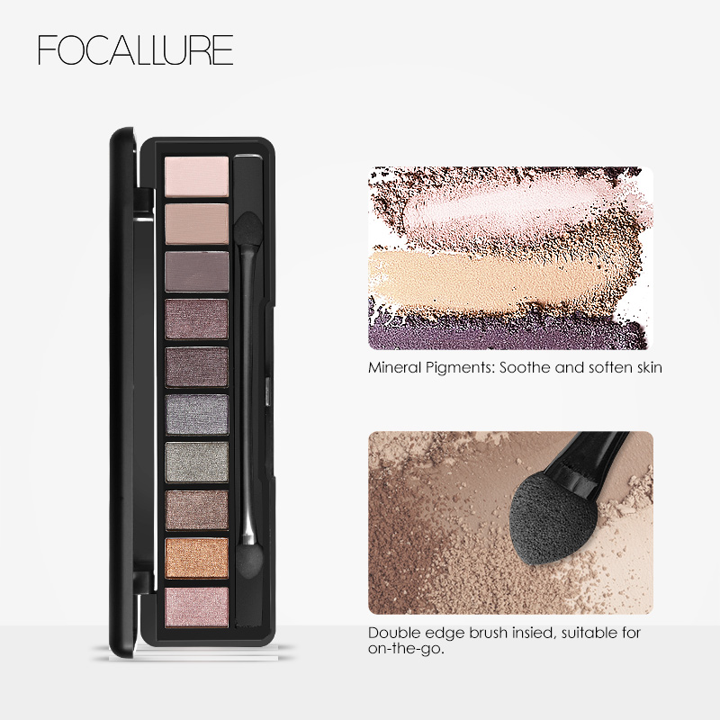 FOCALLURE Eyeshadow Palet 10 colors with Brush Sweatproof Waterproof Makeup FA08