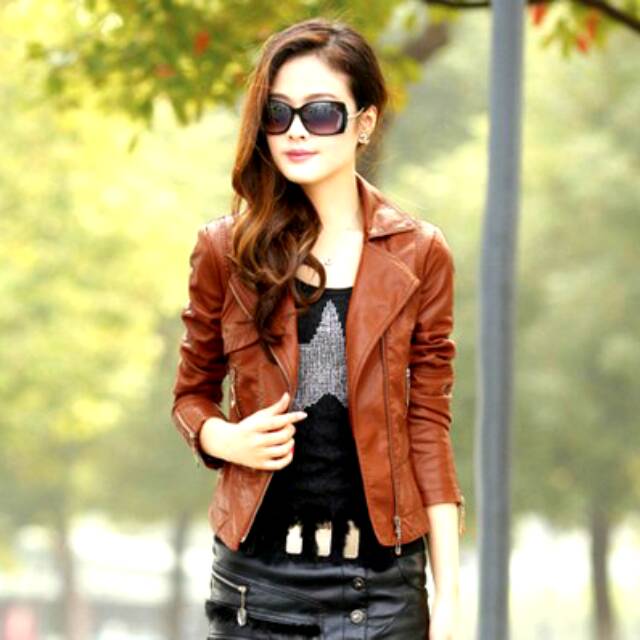 Jaket semi kulit wanita terlaris coklat