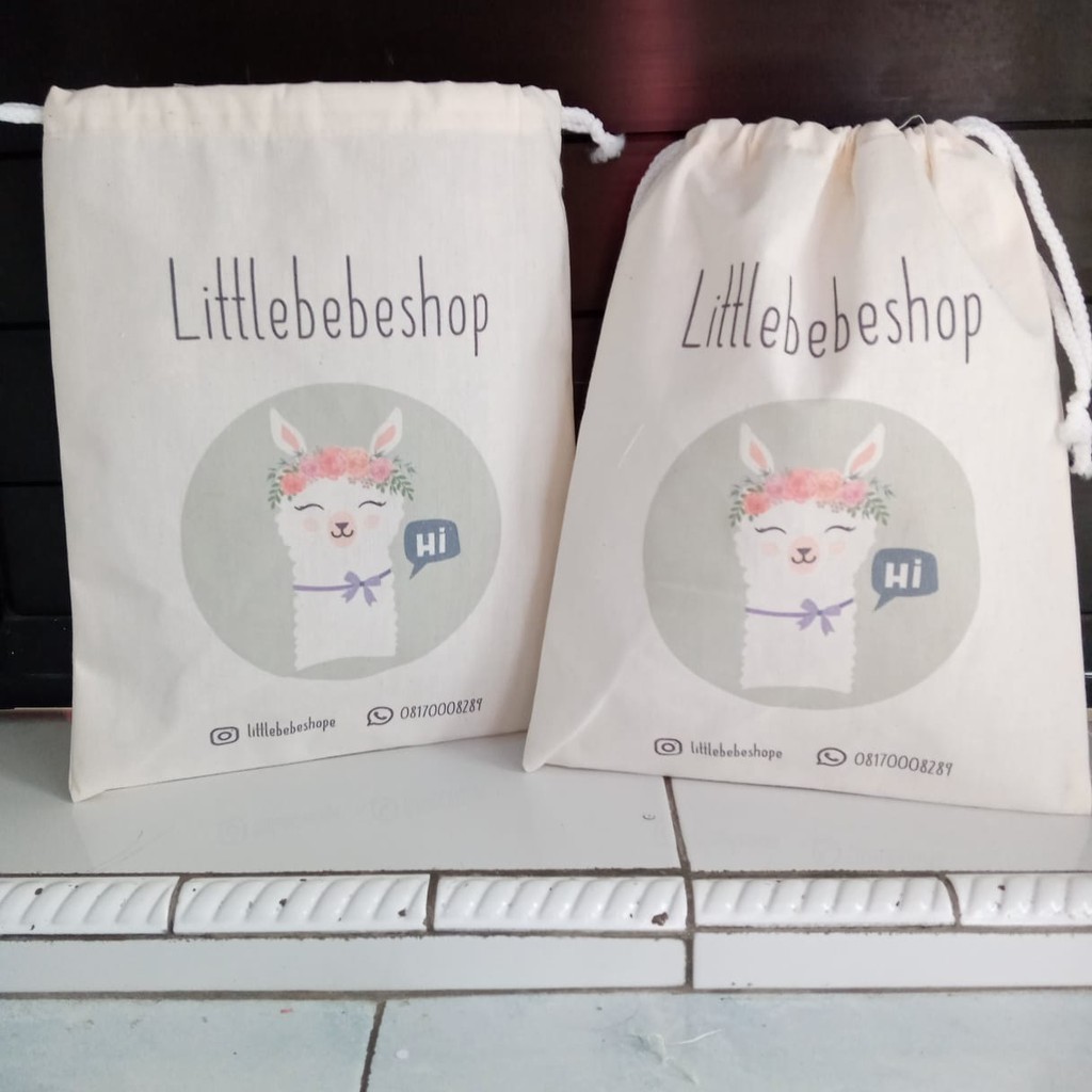 [30x35] Tas Serut Atas Souvenir Bridesmaid Ulang Tahun Ultah Custom Blacu Grade A | Desain Bisa Apa 