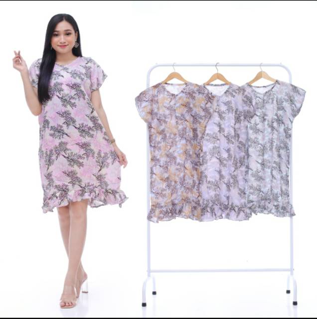 Daster remple / ruffle kaktus bunga macan rayon viscose