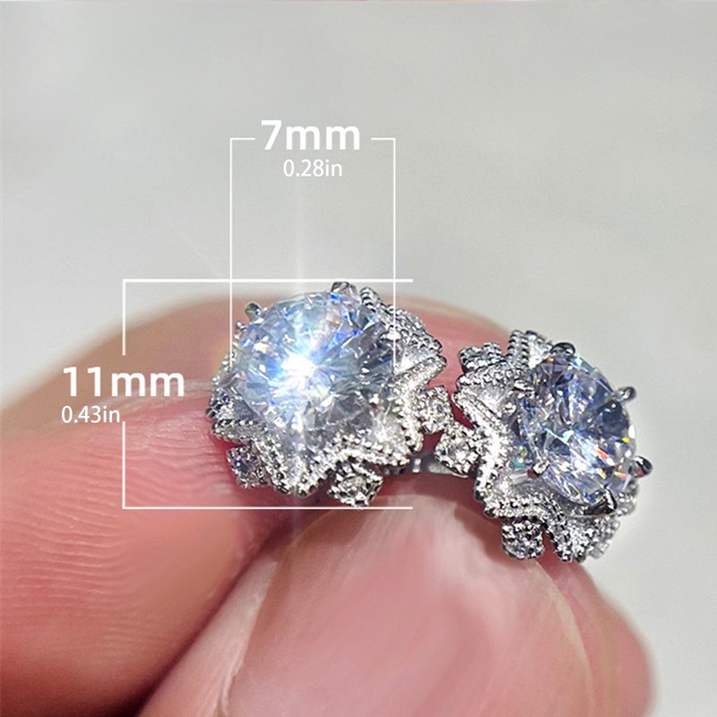 Anting Stud Cubic Zirconia Desain Bunga Sparkling Untuk Wanita