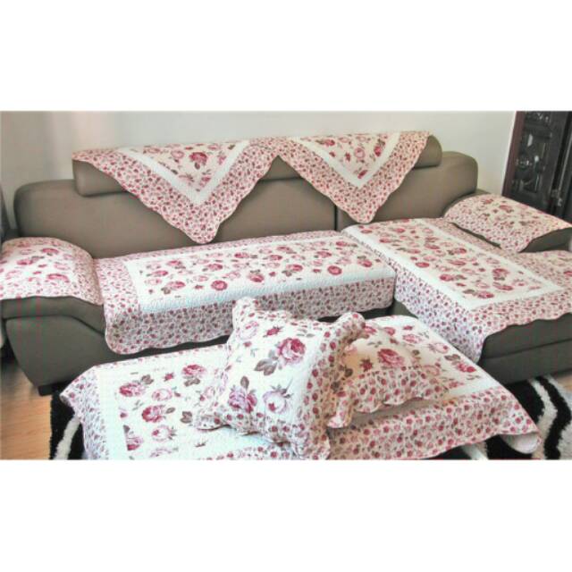 Sarung Sofa Bed HOME DECOR SHABBY RED ROSE QUILTING ALAS VINTAGE FLOWER QUILT cover sofa bed kain pe