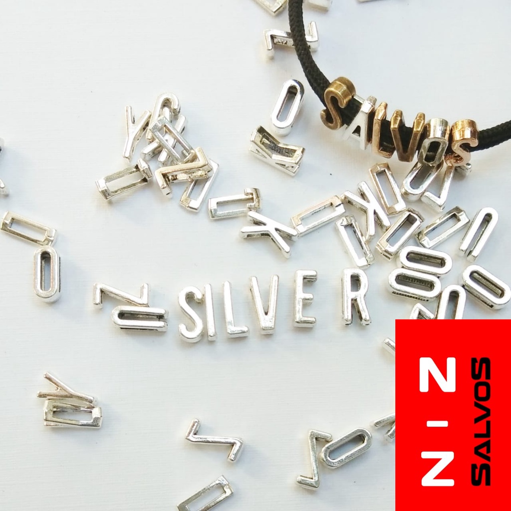 Charm manik huruf N sampai Z alfabet Silver slide - charm letter beads Silver gelang nama inisial