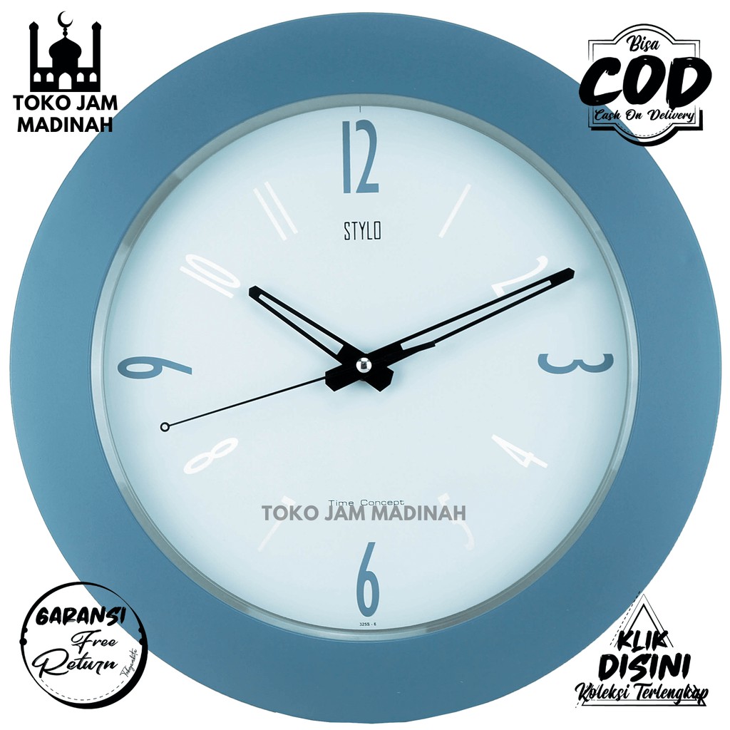 Jam Dinding Quartz Minimalis Murah Stylo 3252T-6 Hiasan Dinding Original