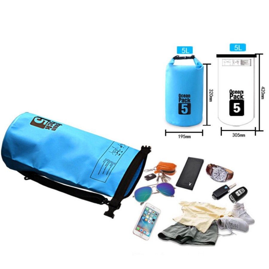 【COD】 Ocean Pack` Dry Bag 5 Liter` DryBag Waterproof 5L` Tas Kantong Anti Air 5 L` Diving Snorkling Renang Hiking Camping Traveling