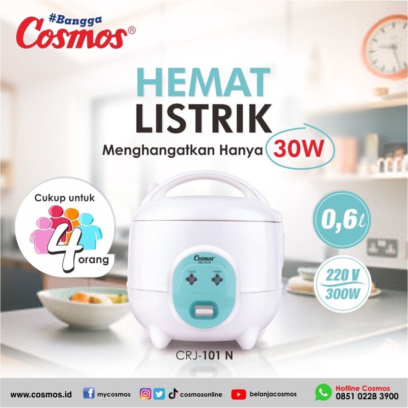 Magic Com Cosmos CRJ-1001 Kapasitas 0,6 Liter | Mejikom Penanak Penghangat Nasi CRJ 1001 CRJ 101 | Magicom Magiccom Mini 0.6 L