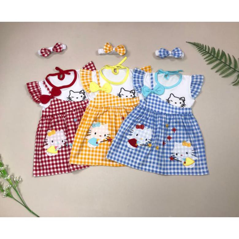 Baju setelan dress bandana lucu motif hewan pergi jalan fashion anak bayi cewek perempuan murah -bun