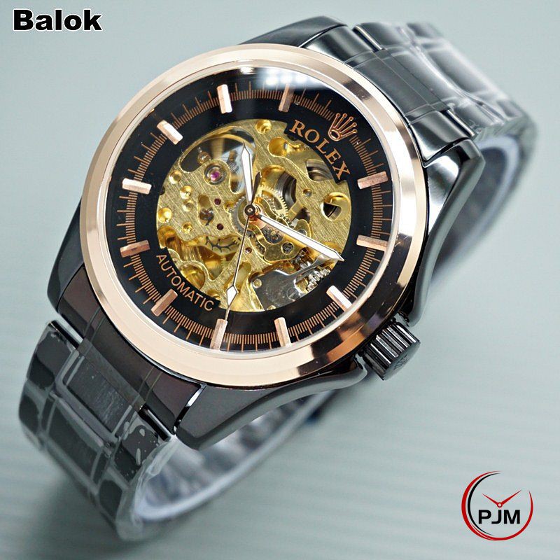 Jam Tangan Rolex Automatic Black Ring Gold Body Besar Tanpa Baterai Otomatis Transparan Shopee Indonesia