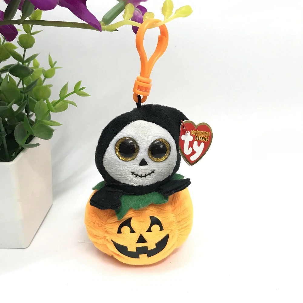 Boneka Lucu 4 "Ty Beanie Baby Spooky Halloween Clip bebé calabaza segadora plástico llavero