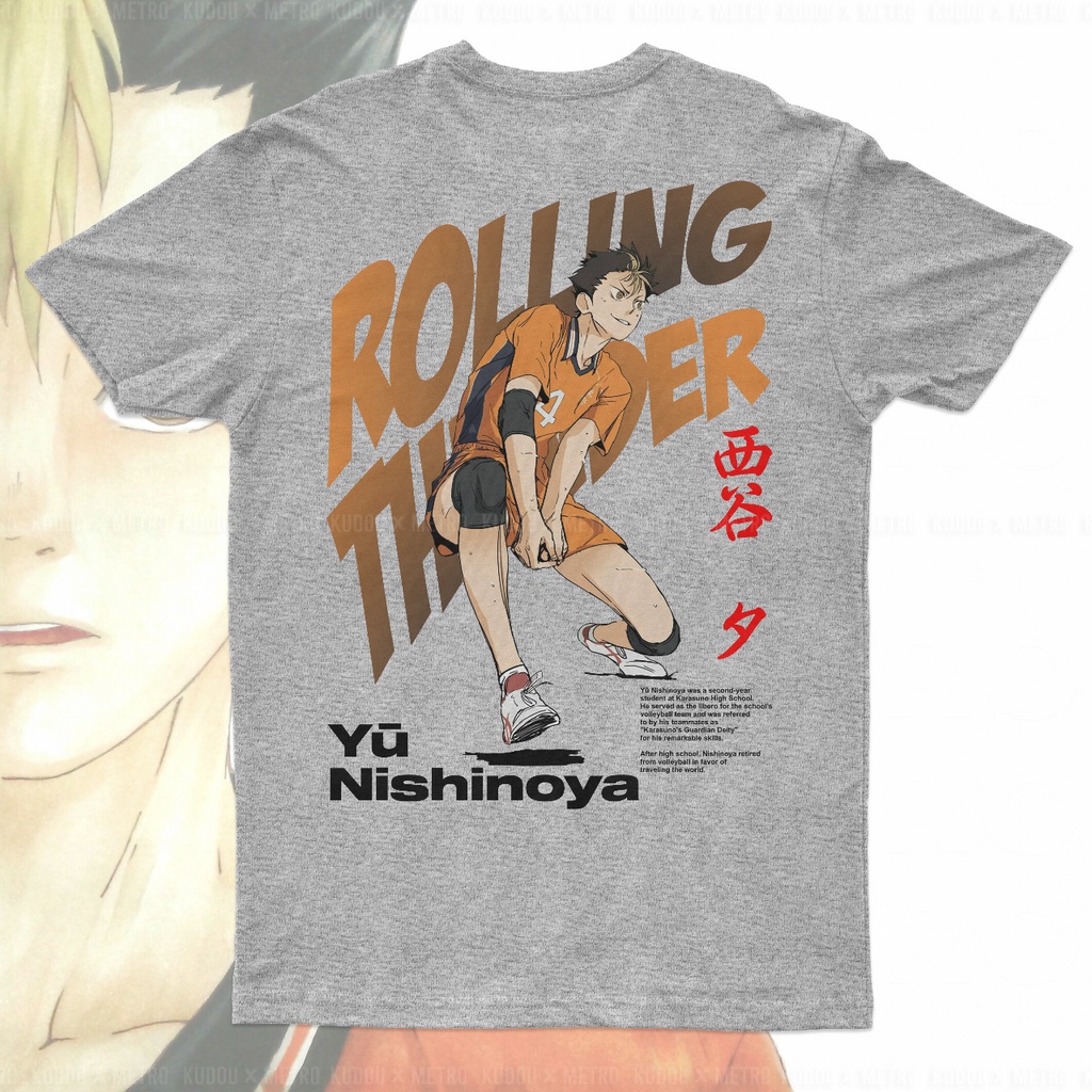 Tshirt Nishinoya Rolling Thunder Grey Anime Manga Haikyuu Premium Unisex