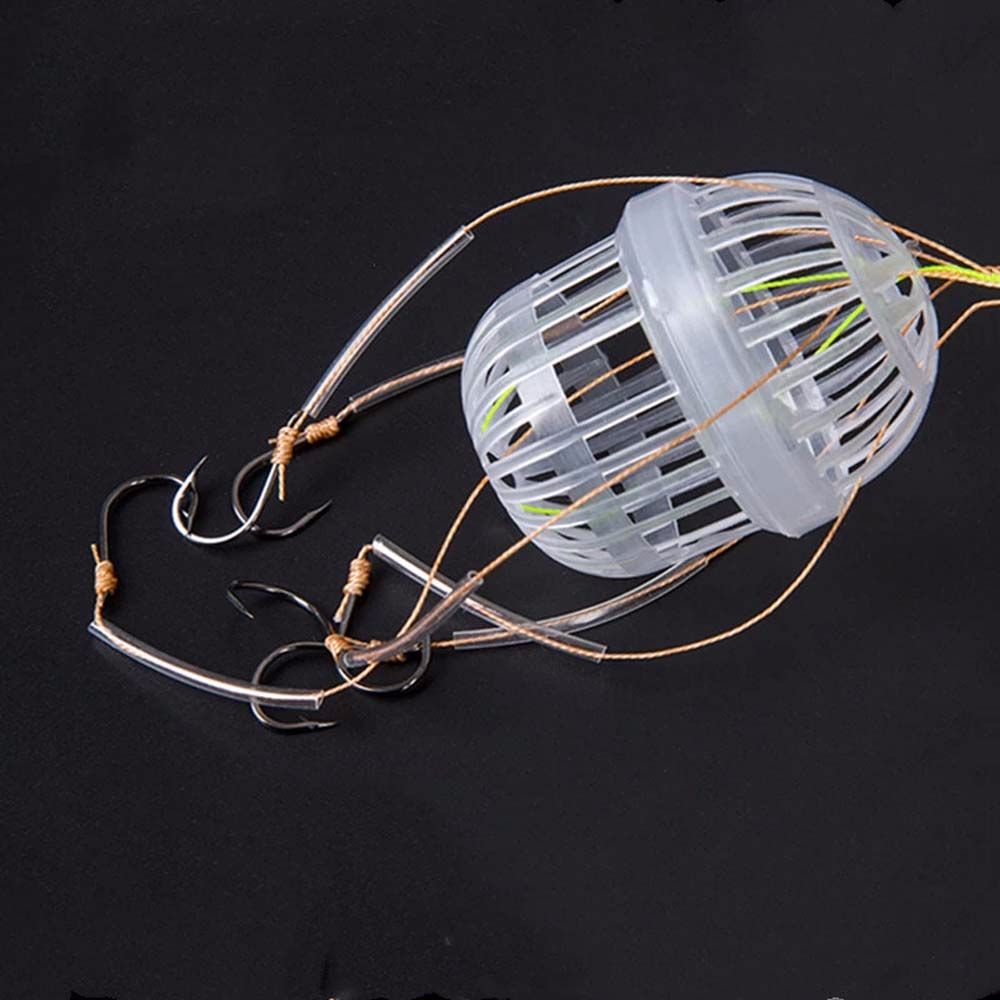 REBUY Outdoor Bait Feeder Cage Tackle Tools Fishing Hooks Explosion Hooks Plastics Carp Spherical Fishhook Bighead Carp Rig Basket Feeder Holder Sea Box Hook Six Strong Carbon Steel Explosion Baits Cage