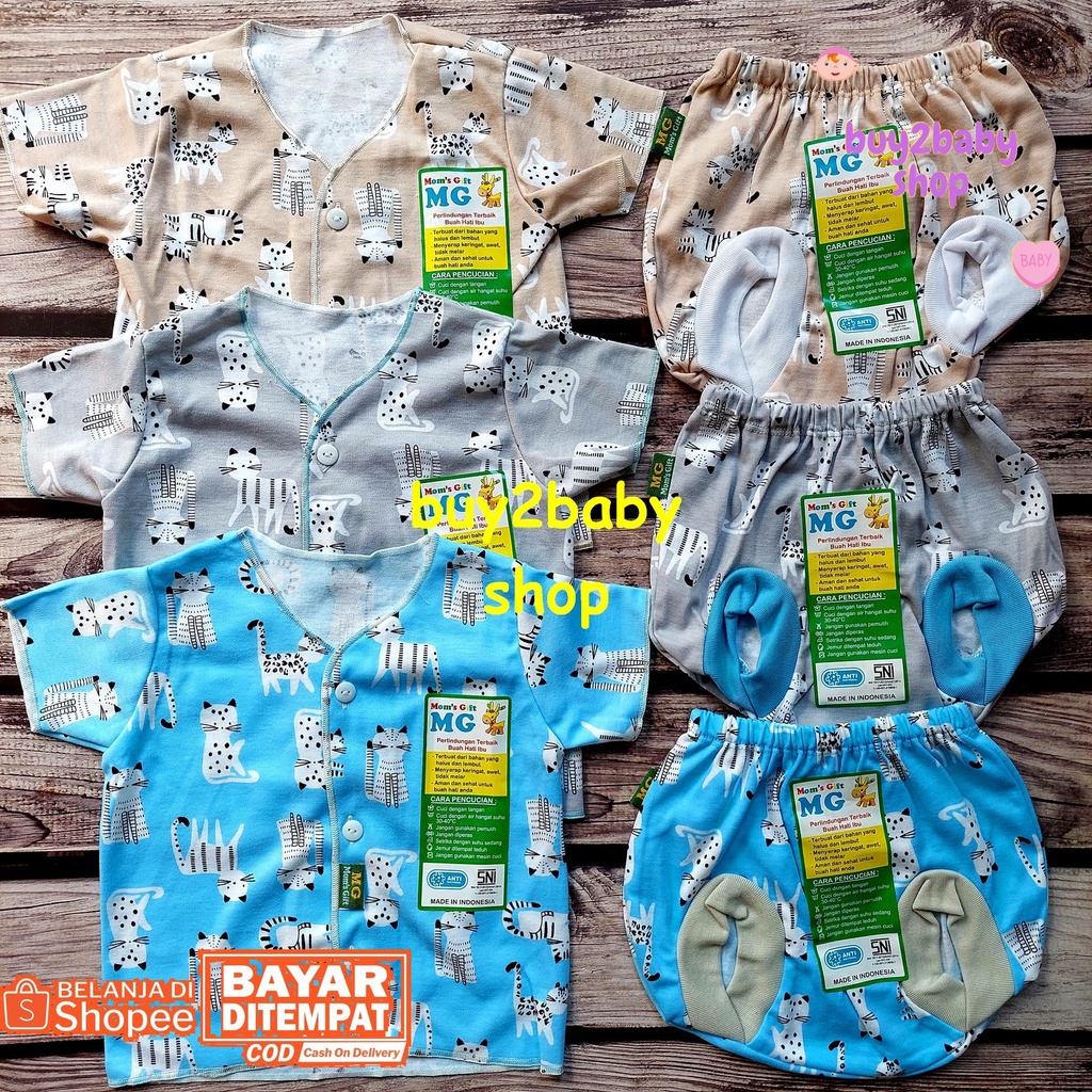 Baju bayi setelan piyama pendek celana pendek warna motif Moms Gift usia 0-3 Bulan 3 Setelan