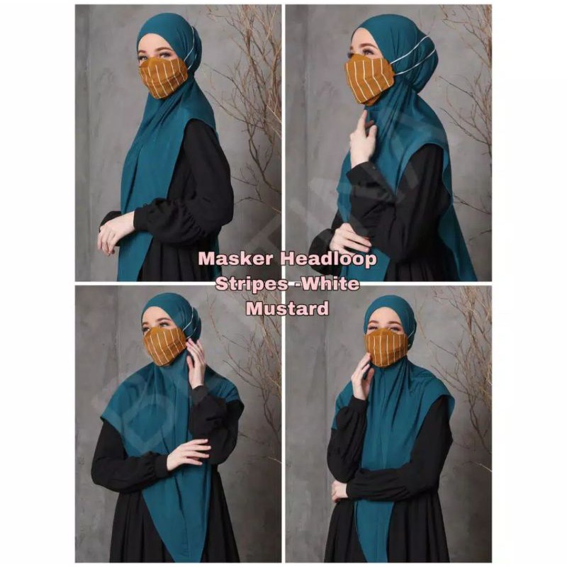 Masker Hijab Kain Katun Motif Salur 3 Ply Model Evo Mask