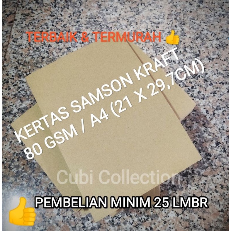 

KERTAS SAMSON KRAFT 80 GSM / A4 (21 X 29,7 CM) TERMURAH!!