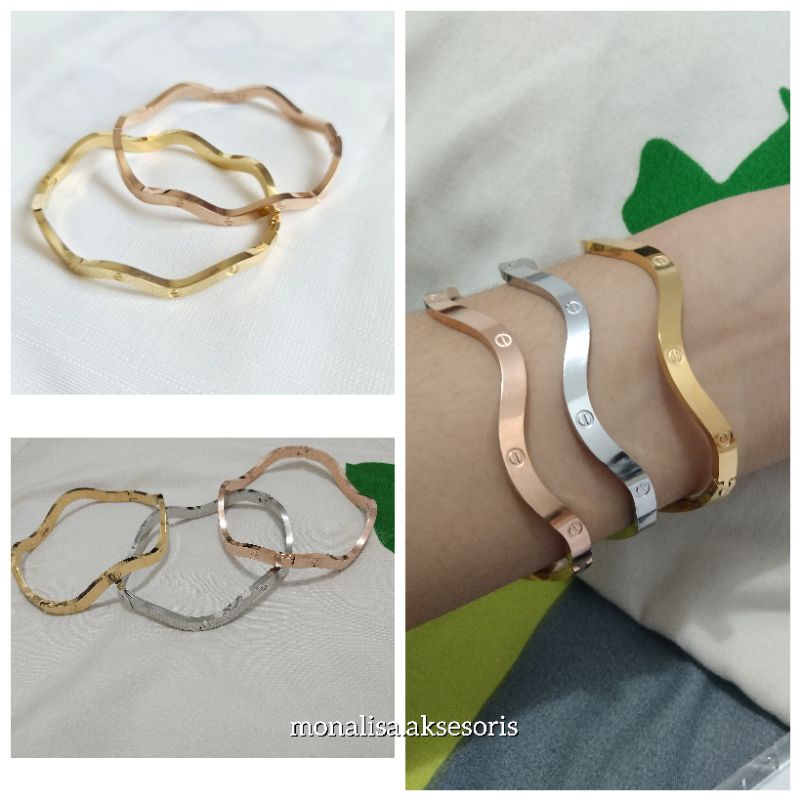 Gelang tangan wanita berbentuk gelombang / Gelang wanita titanium 1pcs