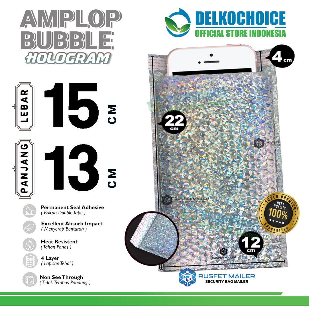 

Amplop Bubble Mailer HOLOGRAM 15x13cm Bubblewrap Envelope Packing Online Rusfet Premium / SATUAN