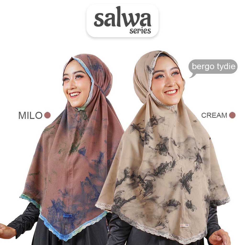 Hijab Motif Tiedye Non Pet Renda Atas Bawah Tali - Jilbab Instan Bergo Maryam Tydie 019 (MT0052)