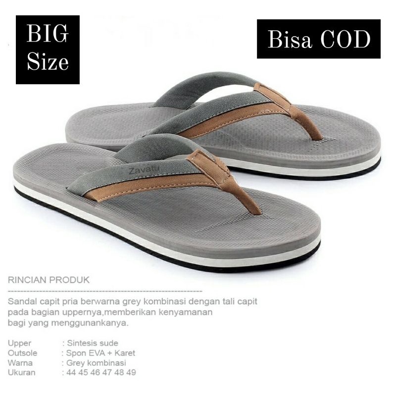 Sandal Jepit Big size 44-49 008VZ Abu2 Sendal Pria Cowok Hangout Santai Size JUMBO, 47