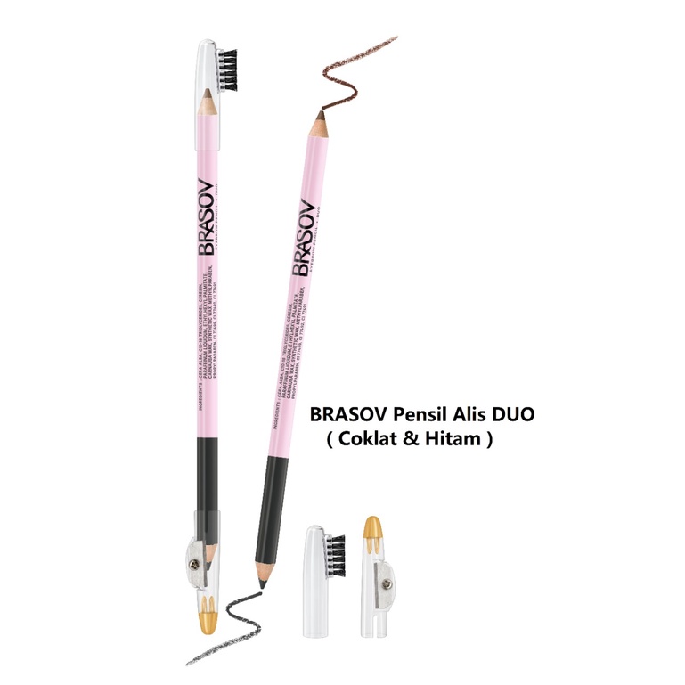 Pensil Alis Brasov 3 IN 1 + Serutan + Sikat 2.5 Gr BPOM Hitam &amp; Coklat