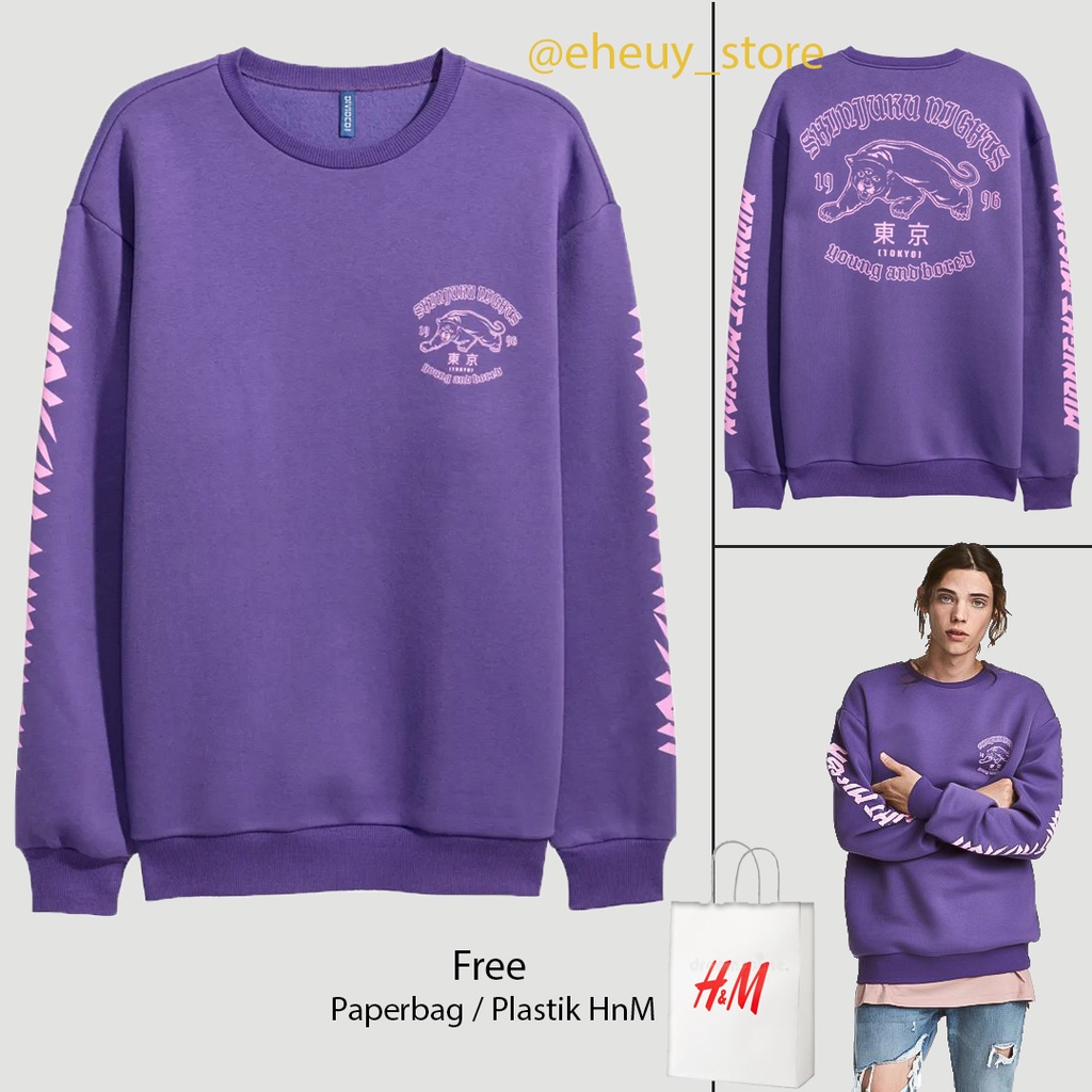 Crewneck H&amp;M Young and Bored Purple Sweater Shinjuku Nights Ungu