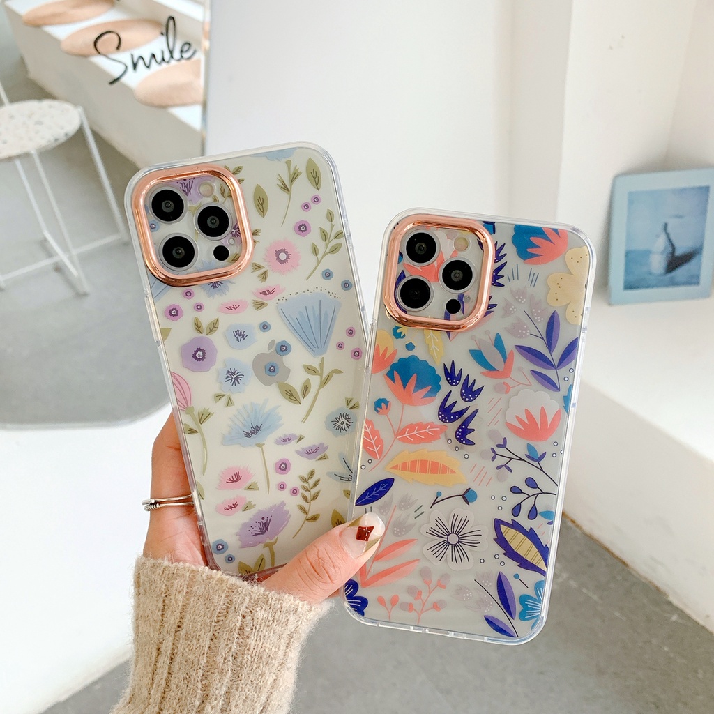 Casing Iphone 13 Pro Max 12 11 Pro Xs Max Xr X 7 + 8 + Motif Lukisan Bunga Dan Daun