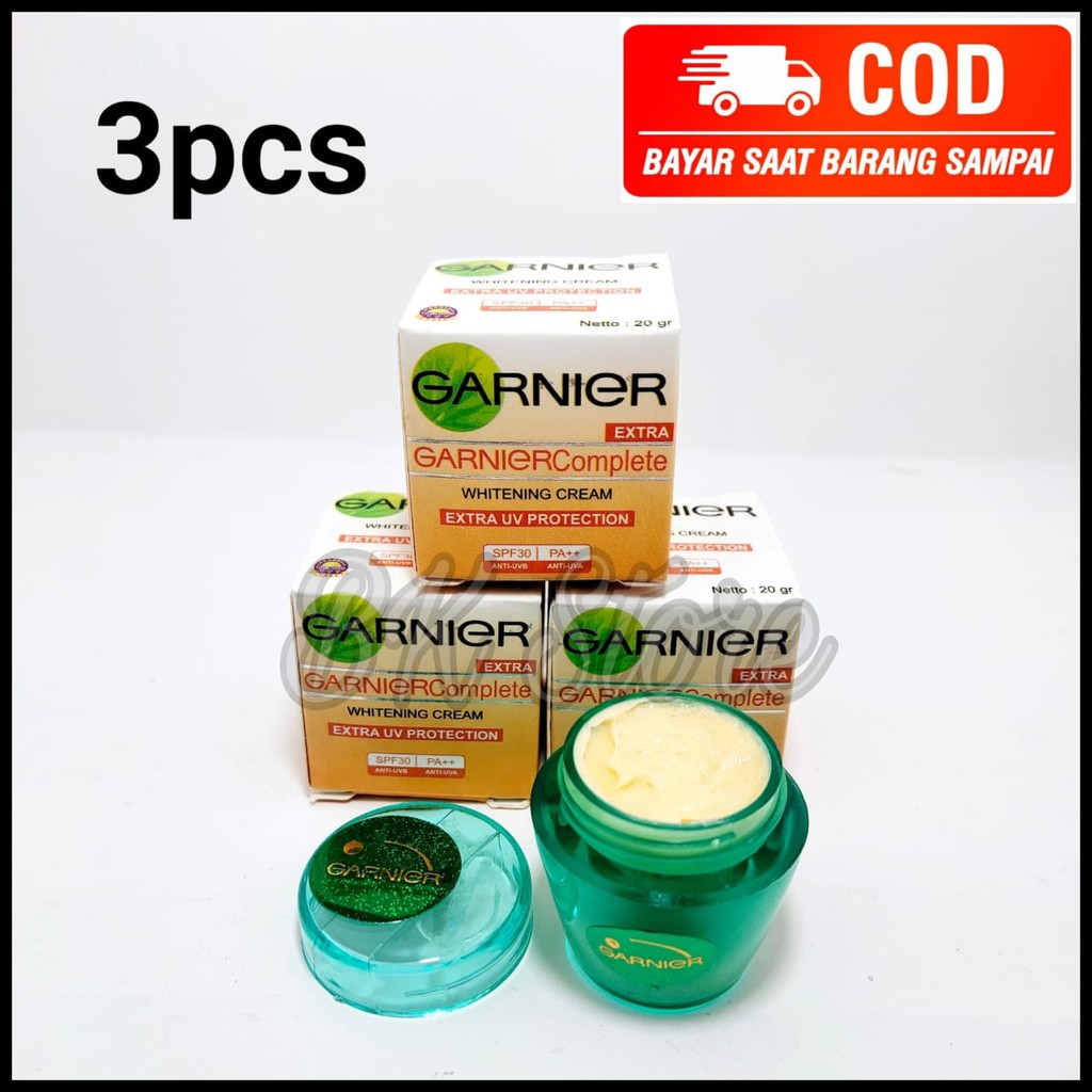 3pcs Garnier Whitening Cream Compelete Krim Pelembab Wajah Siang dan Malam Kemasan Gentong