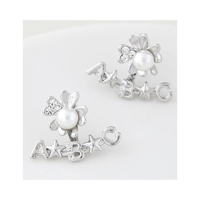 LRC Anting Tusuk Fashion Silver Pearl Flower Stud Earrings With A61356