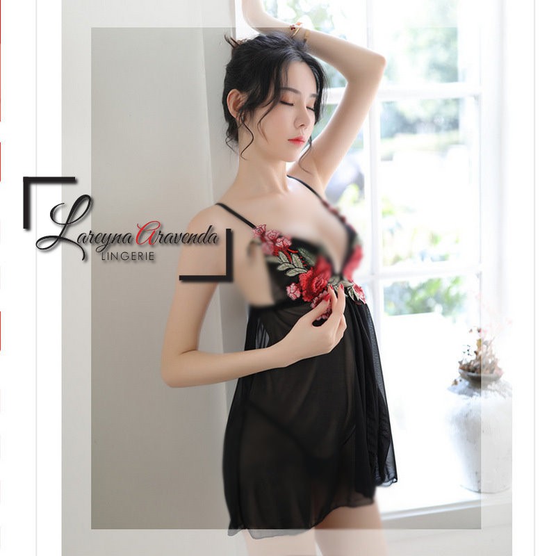 Set Lingerie Seksi + G String Model Fashion Bunga Sulam LG120