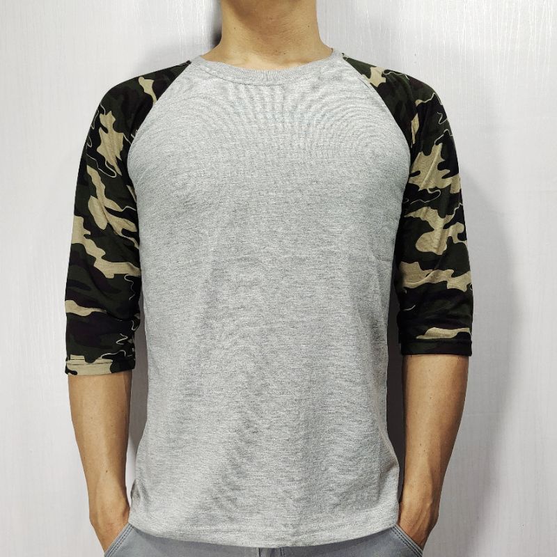 Kaos raglan loreng-abu misty / abu misty-loreng 3/4 M L XL XXL