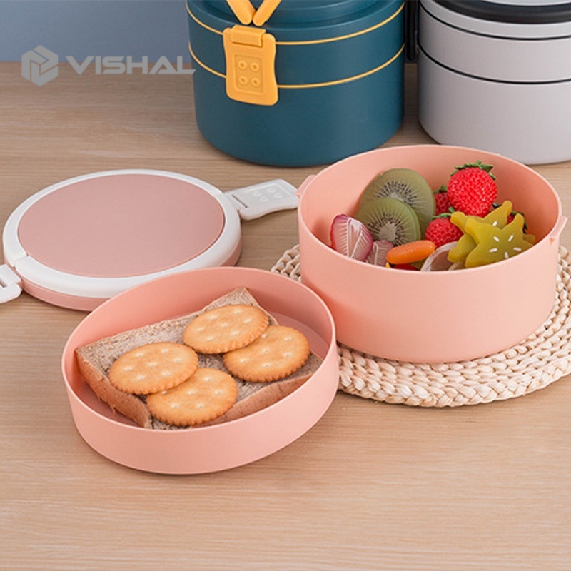 VISHAL 2 Layer Tempat Makan Lunch Box Polos Lucu Elegan Tempat Bekel Makanan BPA FREE VS-65