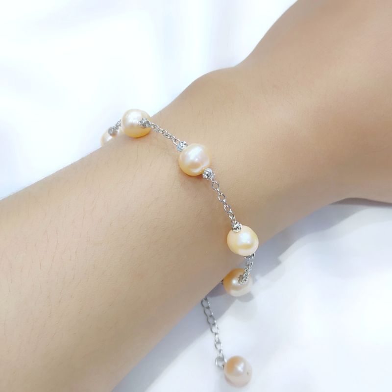 Gelang rantai lapis emas Mutiara air tawar asli lombok Gelang mutiara lombok asli Aksesoris mutiara 