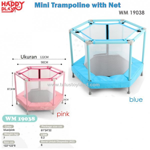 Happy play mini Trampoline with Net WM 19038 mainan gymnastic anak olahraga trampolin jaring